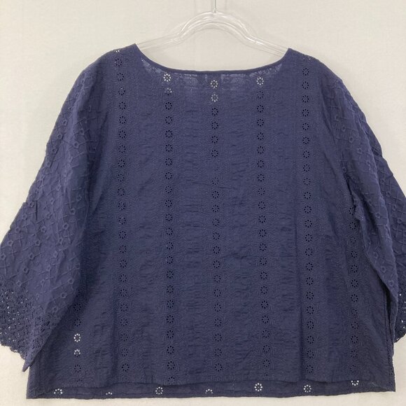 New GAP size XXL Navy Clip Dot Embroidered Eyelet Feminine Blouse Elegant - Picture 10 of 12